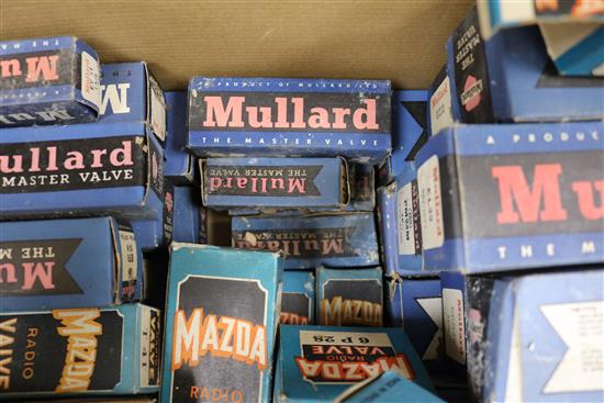 A collection of radio valves, including Mazda, Mullard, Osram